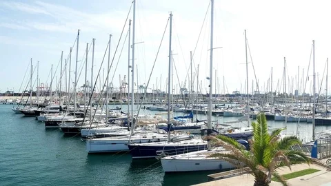 Summer yacht port sky water Stock Footage