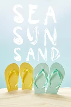 Summer yellow blue flip flops Stock Photos