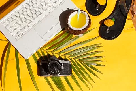 Summer yellow flat lay Stock Photos