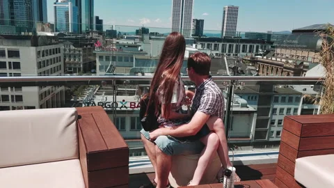 Summer. Young couple of lovers walking in the city Stock Footage 239004388