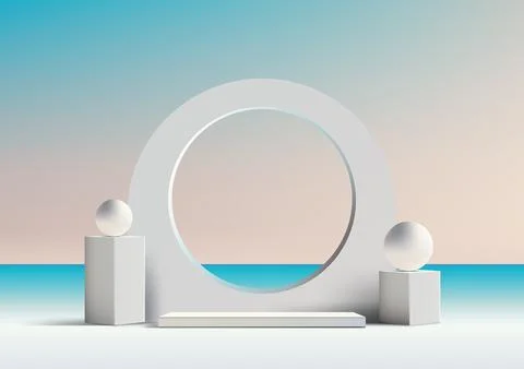 Summer to your product presentations with 3D white podium mockup Stock Illustration