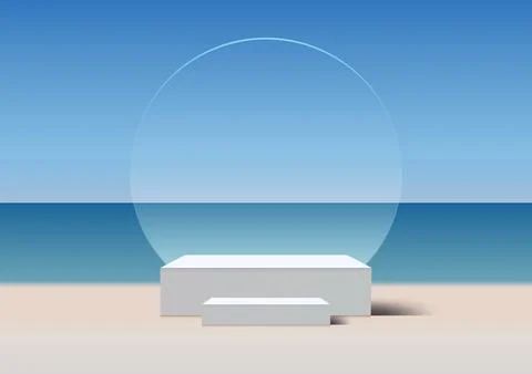 Summer to your product presentations with 3D white podium mockup. Featuring.. 스톡 일러스트