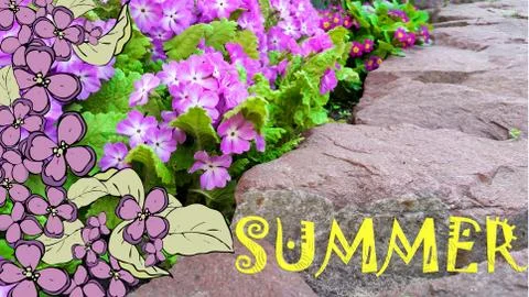 Summer.Background with live colors and drawn and text. Stock Photos