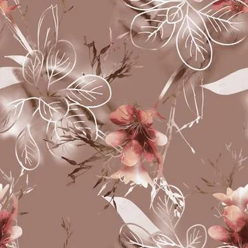 Summer,Flowers,Seamless,Pattern.,Watercolor,Background. Stock Illustration