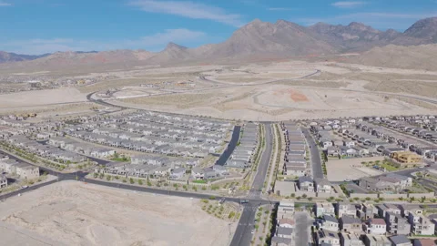 Summerlin Las Vegas Rotating Aerial Neighborhood with Red Rock Mountain Views 01 Stock Footage 336587053
