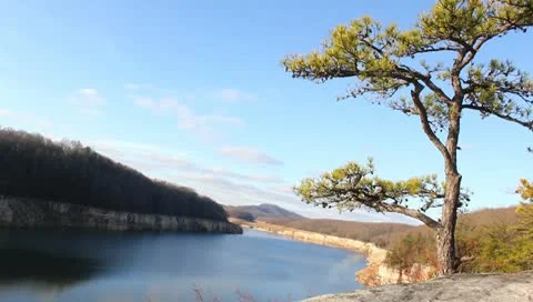Summersville Lake at winter level Stock Footage 10736580