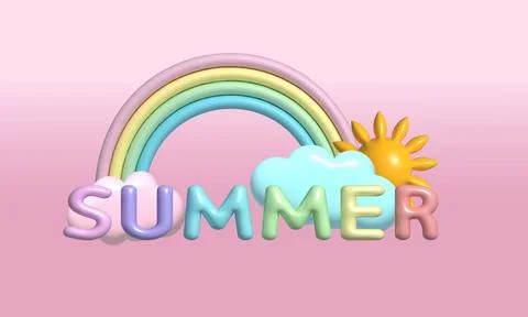 Summertime 3D background. 3d summer collection with cloud, rainbow, sun. Stock Illustration