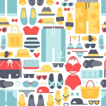 Summertime accessories seamless pattern vector イラスト素材