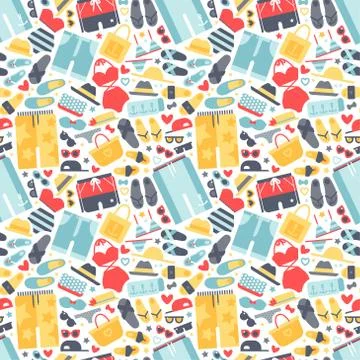 Summertime accessories seamless pattern vector Stock Illustration