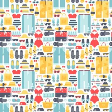 Summertime accessories seamless pattern vector Stock Illustration