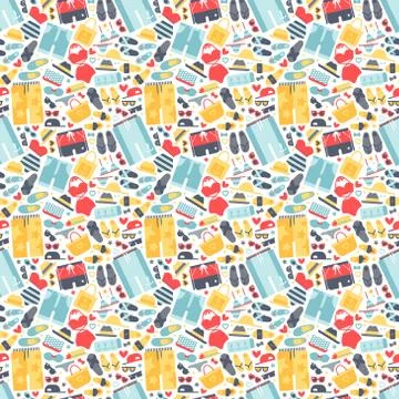 Summertime accessories seamless pattern vector Stock Illustration