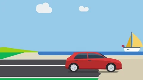 Summertime and red car on beach. Departure for sea holidays. Traveling by c.. Stock Footage 283534167