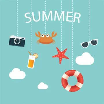 Summertime background with hanging summer icon Stock Illustration