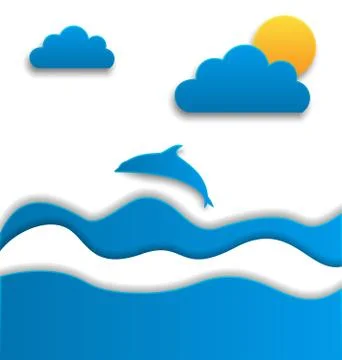 Summertime background, paper cut style Stock Illustration