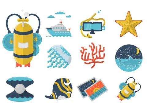 Summertime flat color icons vector collection Stock Illustration
