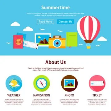 Summertime Flat Web Design Template Stock Illustration