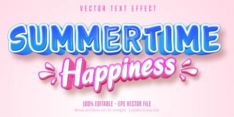 Summertime happiness text, comic style editable text effect Stock Illustration