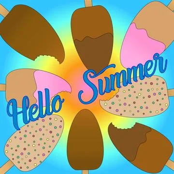 Summertime Ice Cream Popsicle on a gradient background Stock Illustration