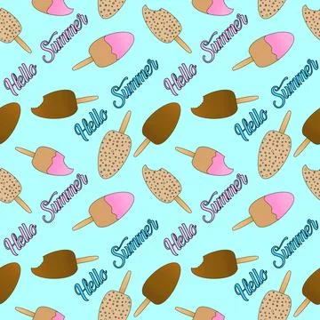 Summertime Ice Cream Popsicle Pattern on a blue background Stock Illustration
