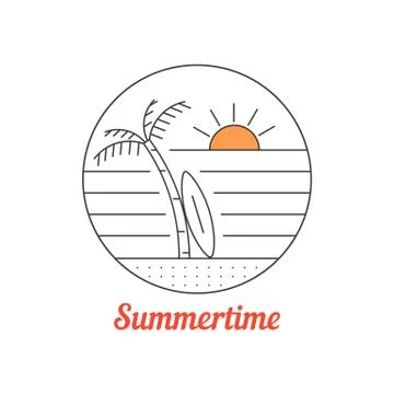 Summertime icon with thin line beach Stock Illustration