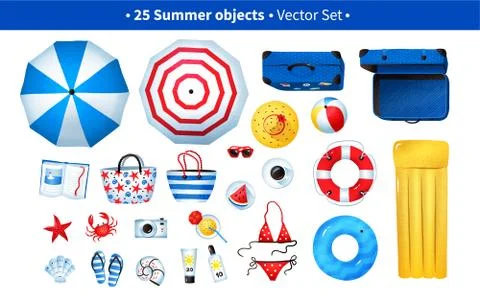 Summertime illustration set of beach items Stock Illustration