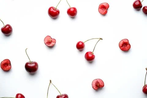 Summertime layout. Cherries on white background Stock Photos