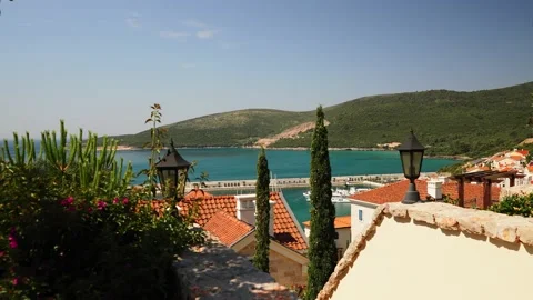 Summertime in Old town with Red roofs and stone facade in Montenegro on the Video stock 201412452