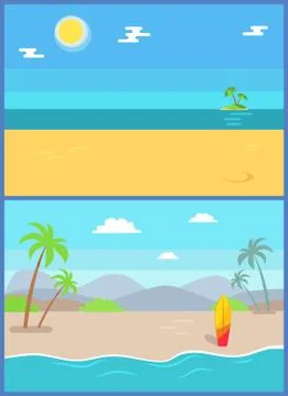 Summertime Paradise Set of Vector Sandy Beaches Stock Illustration