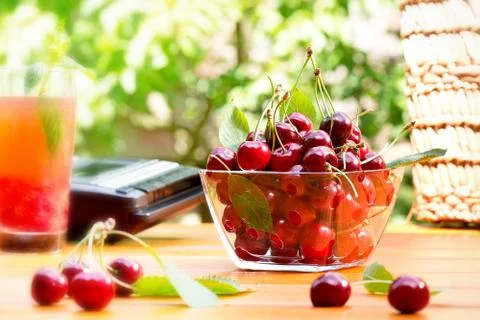 Summertime with red cherry Stock Photos