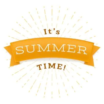 Summertime relax flat vector banner. It is summer time phrase on golden ribbon Stock Illustration