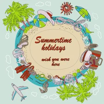 Summertime round frame - vector Stock Illustration