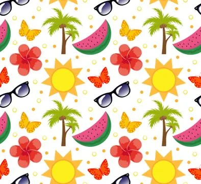 Summertime seamless pattern. Bright summer infinite background. Beach, vacati Stock Illustration