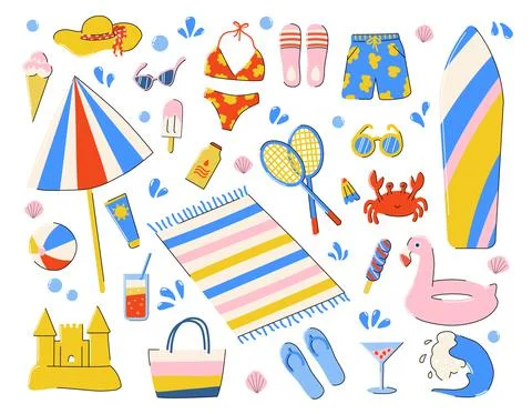 Summertime set with summer items Stock Illustration
