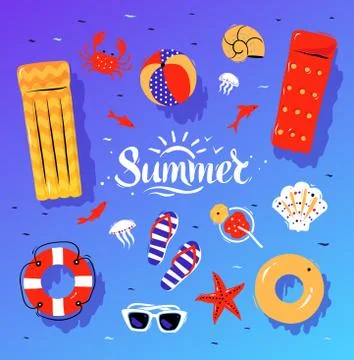 Summertime top view illustrations set with Summer Stock Illustration