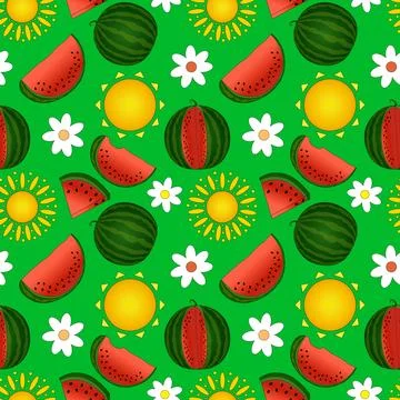 Summertime Watermelon Seamless Pattern Stock Illustration