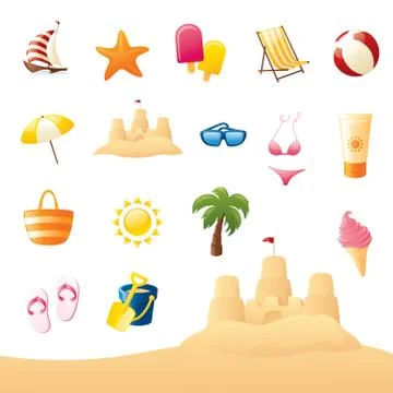 Summery beach icons Stock Illustration