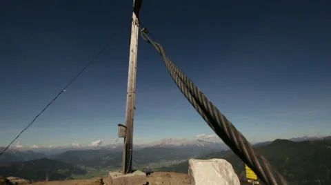 Summit of alpine mountain with cross Stock Footage 29665646