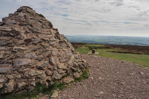 Summit Cairn and View over Exmoor, Dunkery Beacon, Somerset Stock Photos