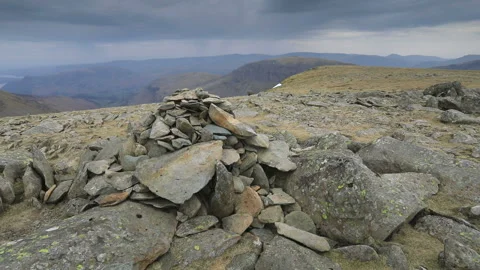 The summit cairn on Nethermost Pike fell, Lake District National Park Stock Footage 184425254