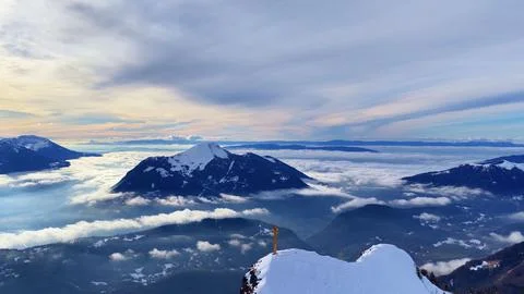Summit Cross Above Cloud Inversion French Alps Photos