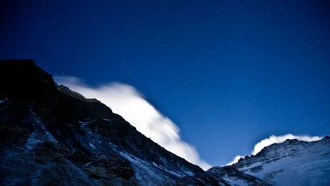 Summit of Everest with clouds from camp 2 Stock-Footage 122093117