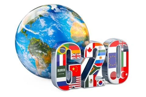 Summit G20 concept with Earth Globe, 3D rendering Stock Illustration