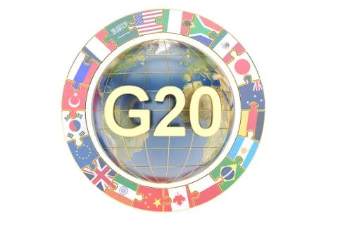 Summit G20 concept with globe, 3D rendering Stock Illustration
