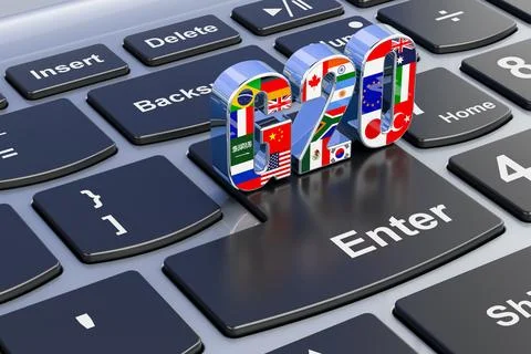 Summit G20 on laptop keyboard. 3D rendering Stock Illustration