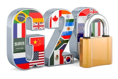 Summit G20 with padlock, 3D rendering Stock Illustration