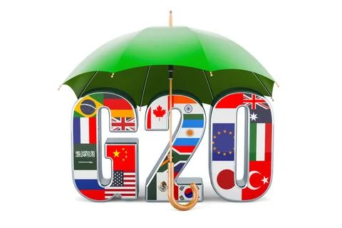Summit G20 under umbrella, 3D rendering Stock Illustration