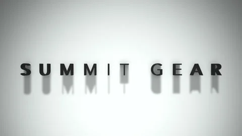Summit gear opening title matte black words overlaid a white backdrop Vídeo Stock 301837538