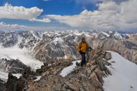 On summit in kyrgyzstan Stock Photos
