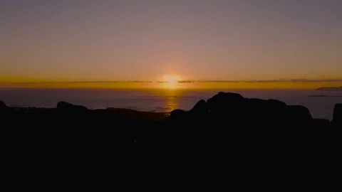 Summit of Monte Pindo During Sunset. Aerial Drone Shot Stock Footage 302084908