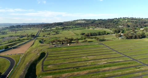Summit of Mount Panorama circular motor sport racing track in Bathurst town. Stock Footage 310872702